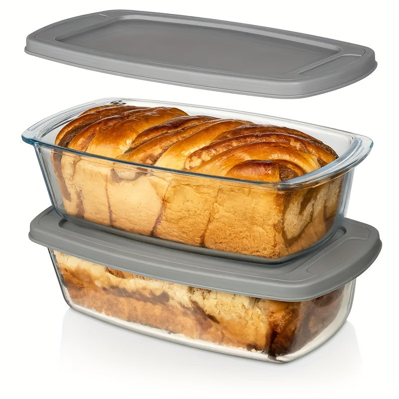 Glass Baking Dish with Lid 1.9Qt – Borosilicate Rectangular Toast Pan, Oven & Microwave Safe, Stackable Airtight Container for Bread & Cakes (1 or 2pcs)