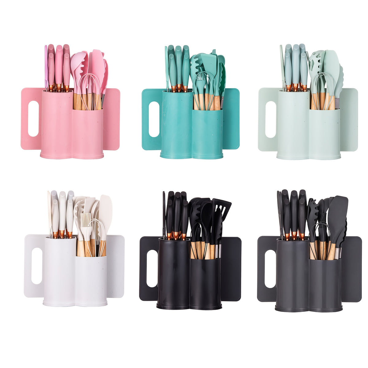 19-Piece Kitchen Knife & Utensil Set with Block – Silicone Cooking Tools, Wooden Handles, Stainless Steel Knives, Cutting Board & Scissors | All-in-One Kitchen Starter Set for Home, Dorm & Housewarming Gift