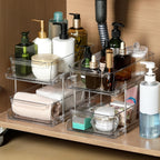 Transparent Pull-Out Storage Organizer – Double-Layer Slide-Out Cabinet Basket for Bathroom Vanity, Under-Sink & Kitchen, Space-Saving Plastic Shelf (1 or 2pcs)