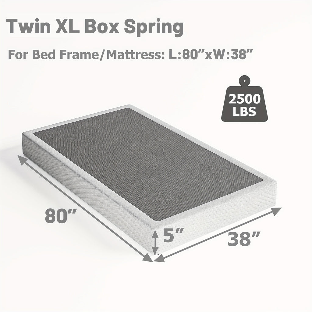 5" High Profile Box Spring with Cover | Heavy Duty Reinforced Steel, Quiet Noise-Free, Easy Assembly – Twin XL Mattress Foundation