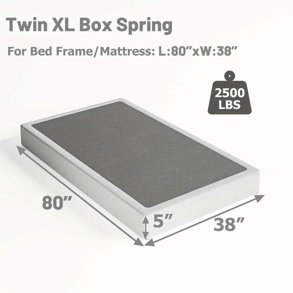 5" High Profile Box Spring with Cover | Heavy Duty Reinforced Steel, Quiet Noise-Free, Easy Assembly – Twin XL Mattress Foundation