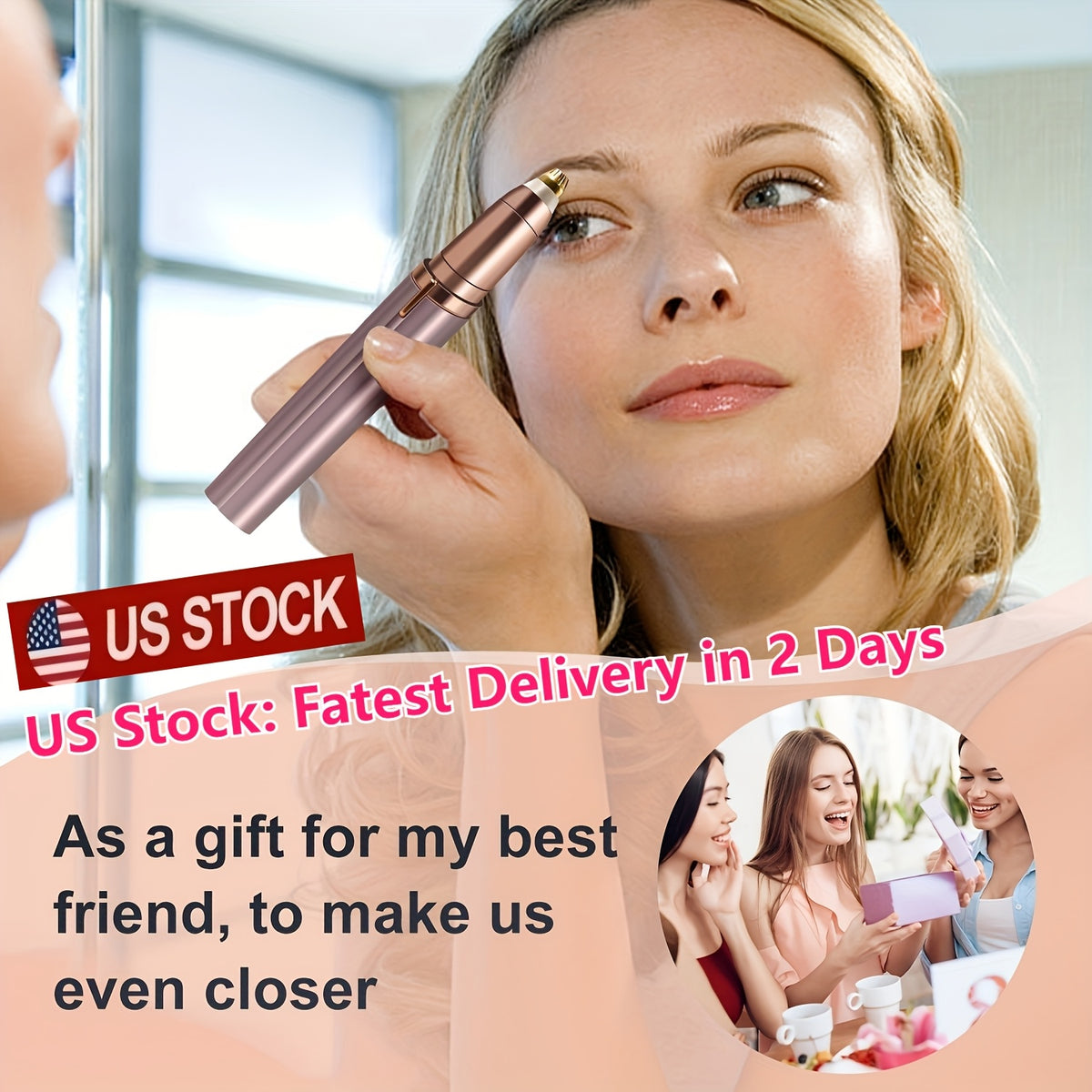 Electric Eyebrow Trimmer 2 Pack USB Rechargeable Painless Precision Hair Remover Women - Face Leg Lip Armpit Portable Razor Pink Rose Gold