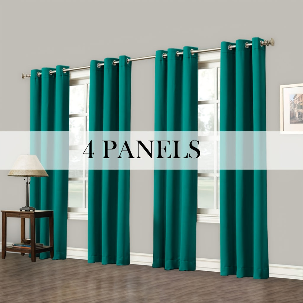 Room Darkening Blackout Curtains 4-Pack – Grommet Top Plain Weave Sun Blocking Drapes for Living Room & Bedroom, 9 Colors, 7 Size Options, Woven Polyester