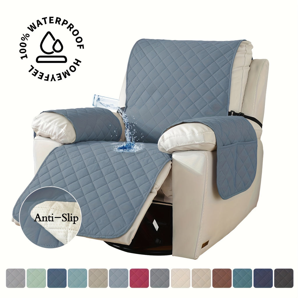 Recliner Chair Cover Waterproof Non-Slip, Oversized Recliner Slipcover with Side Pocket & Elastic Straps, Washable Furniture Protector for Dogs & Pets, Warm Cozy Chair Cover, 1 Piece