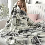 Faux Rabbit Fur Tie-Dye Throw Blanket Reversible Soft Plush Blanket for Bed Sofa Couch All Seasons 4 Colors 4 Sizes Machine Washable