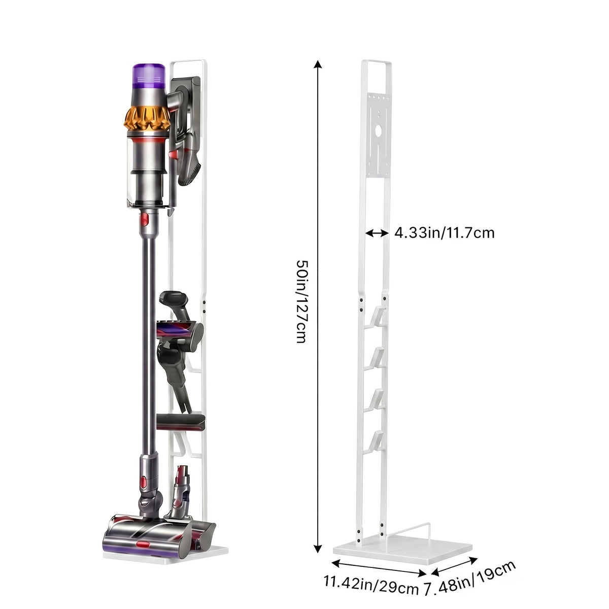 Vacuum Stand Holder Universal Storage Rack for Cordless Cleaners V6-V15 – Heavy Duty Metal Base, Trigger Lock Clamp, Wall Mountable, Accessories Organizer, Space-Saving Docking Station