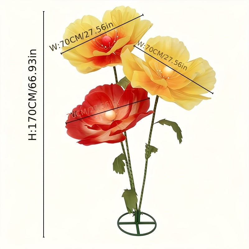 Large Artificial Poppy Flowers 3pcs Giant Orange Yellow Red Blooms Realistic Faux Floral for Wedding Centerpiece Party Decor Photo Booth Spring Home Decoration
