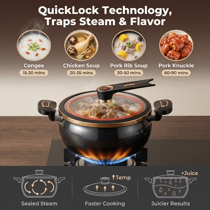 Non-Stick Stockpot 8.45QT with Twist Lock Handle – Large 2.11 Gallon Soup & Stew Pot Compatible with Induction Cooker, Gas & Electric Stovetop