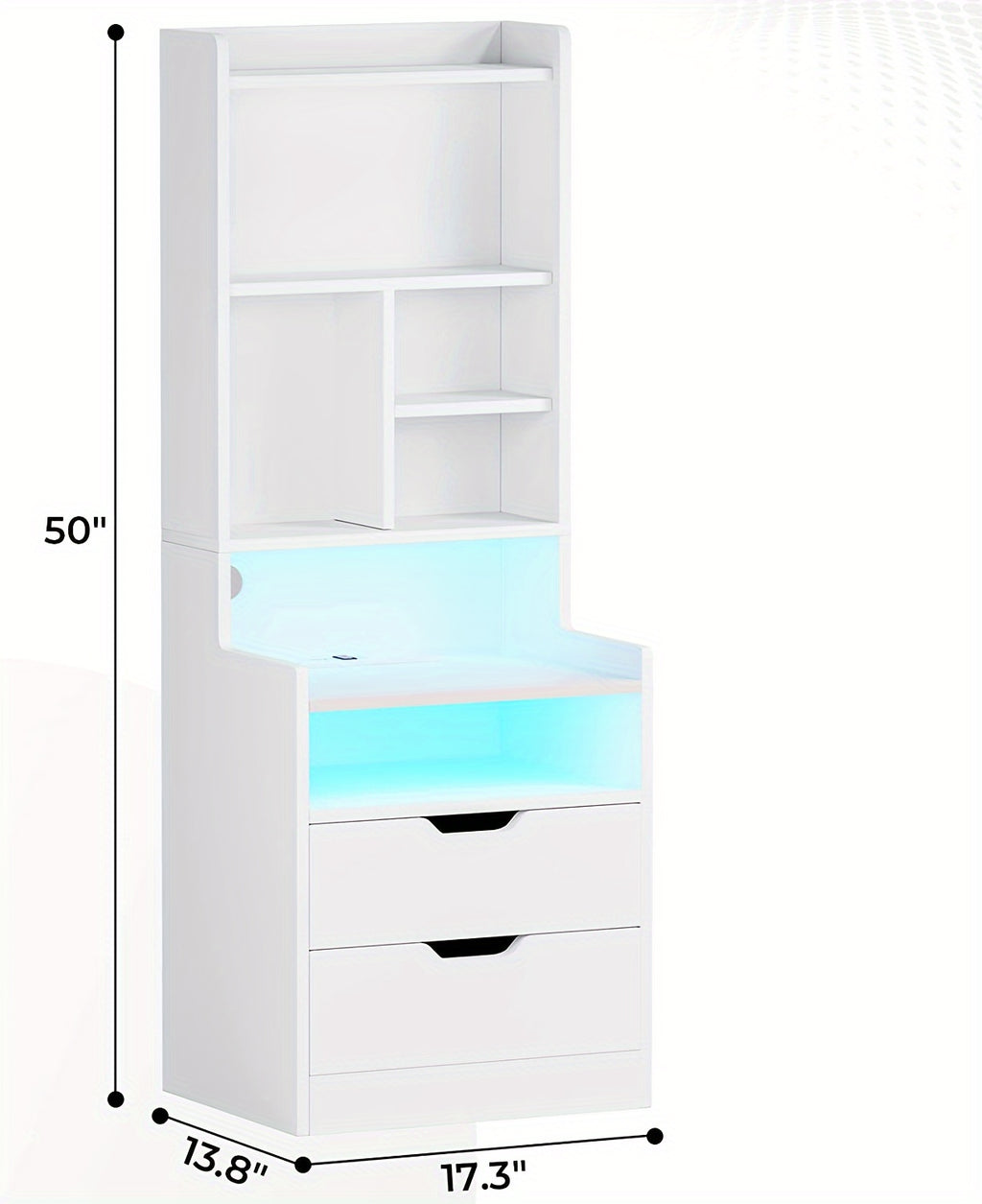 Tall Nightstand with LED Lights & Charging Station | 2 Drawers, Bookshelf & Storage Shelves, 50" Bedside End Table – Gray & Black