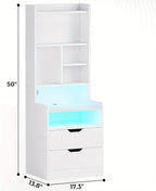 Tall Nightstand with LED Lights & Charging Station | 2 Drawers, Bookshelf & Storage Shelves, 50" Bedside End Table – Gray & Black