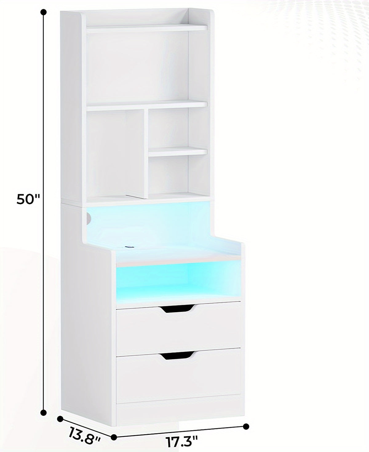Tall Nightstand with LED Lights & Charging Station | 2 Drawers, Bookshelf & Storage Shelves, 50" Bedside End Table – Gray & Black
