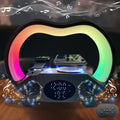 RGB Night Light 6 in 1 Wireless Speaker Alarm Clock Wireless Charging Phone Watch Temperature Display Bedroom Teen Gift Halloween Christmas Decor Black White