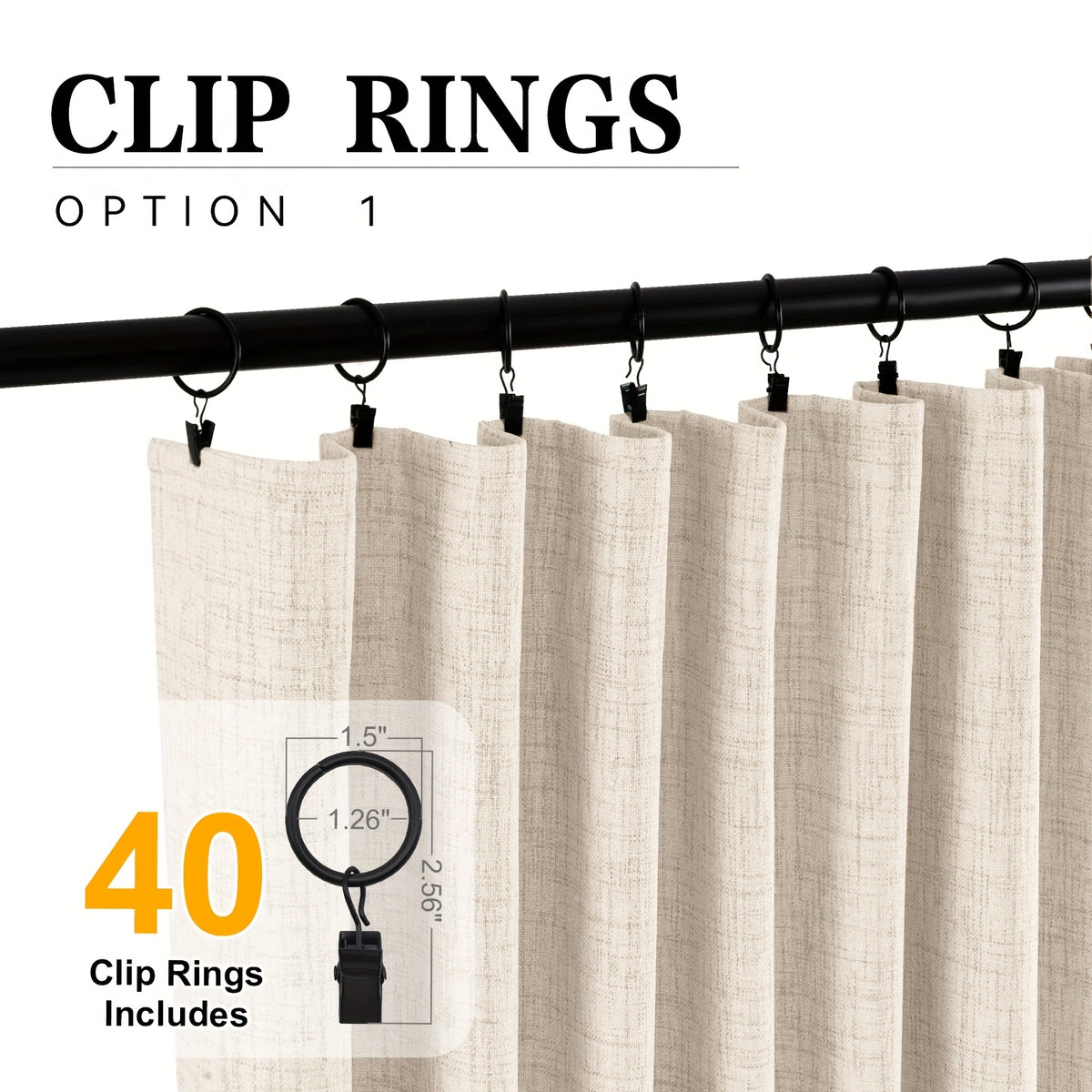 100% Blackout Faux Linen Curtains 4 Panels - Thermal Insulated Drapes with Clip Rings or Rod Pocket, Extra Wide 50" Panels for Bedroom Living Room, 10 Colors 4 Lengths