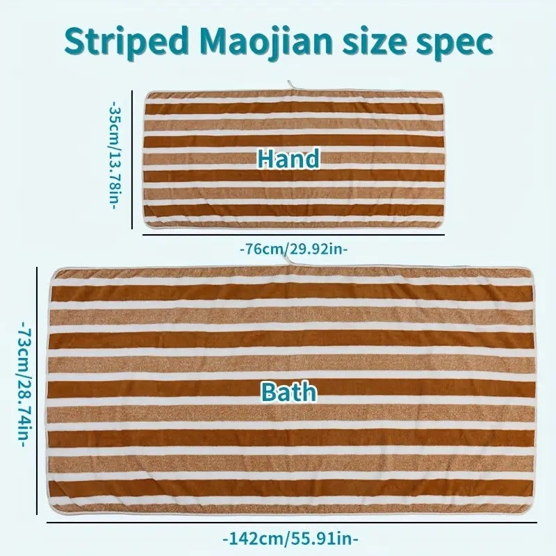 Classic Striped Bath Towel Set – 9 or 15 Piece No-Hair-Loss Super Absorbent Two-Color Towel Bundle | Large Bath Towels, Face Towels & Hand Towels for Bathroom & Beach