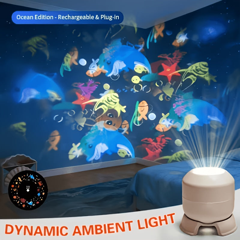 LED Ocean Night Light Projector with 360° Rotation – Dynamic Wave Projection, Soft Eye-Care Light, Sleep Aid Lamp for Bedroom, Living Room, Kids Room & Game Room – Portable Home Decor Gift