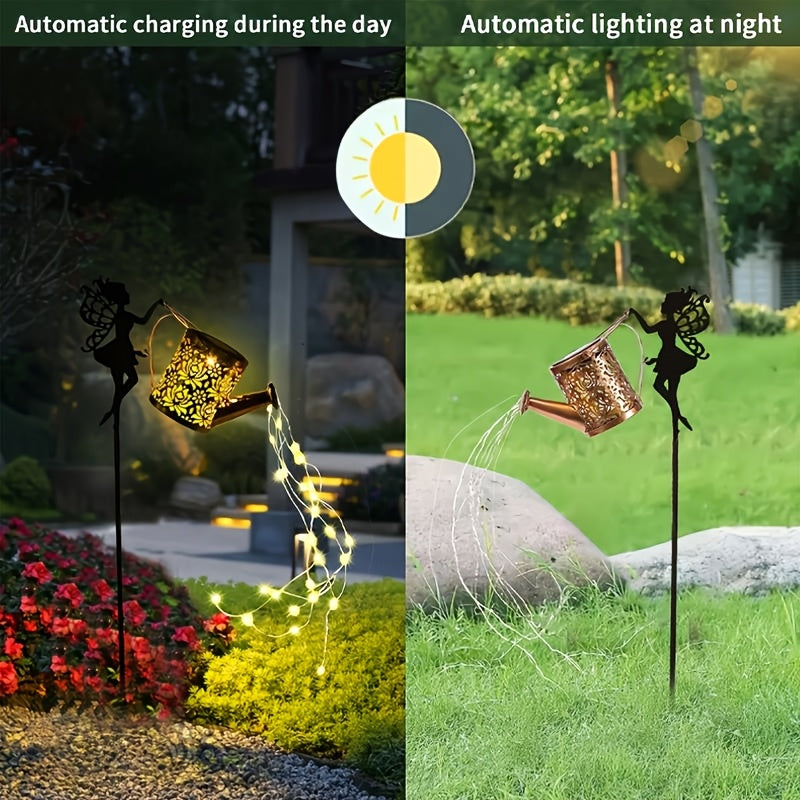 Solar Fairy Watering Can Light with String Lights – Vintage Metal Outdoor Garden Lamp, 600mAh Battery, Auto Dusk-to-Dawn, Portable Pathway & Patio Decor Light for Lawn & Garden, White or Colorful