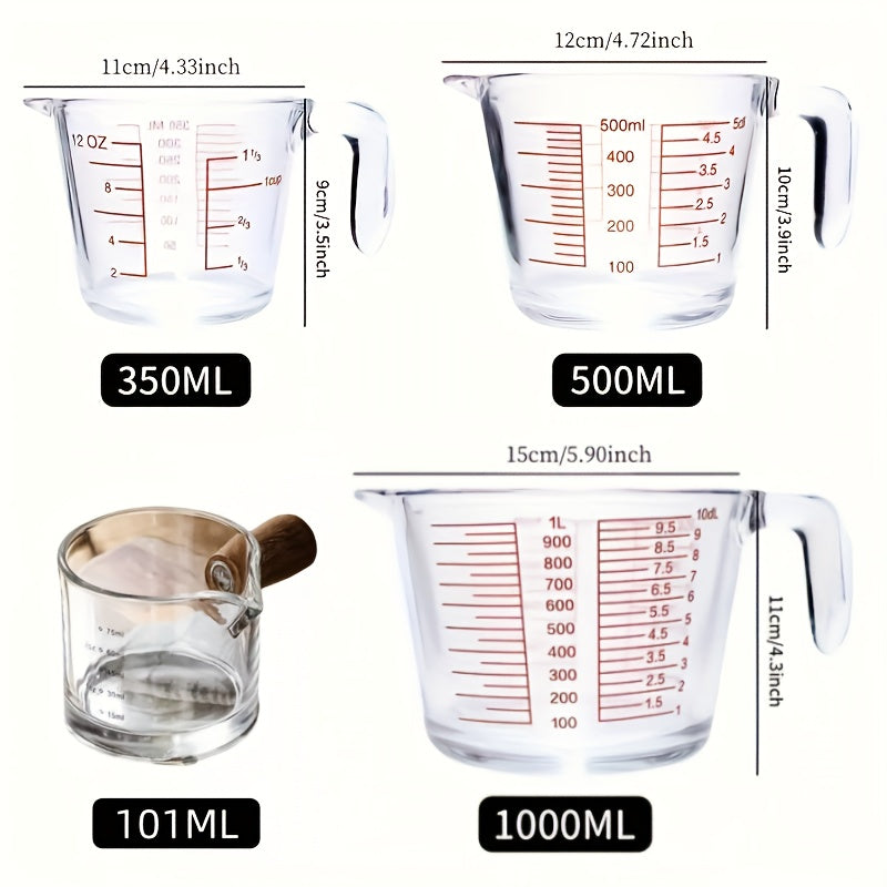 Glass Measuring Cup Set - Borosilicate Tempered Glass, 4-Piece or 9-Piece with 100ml Espresso Cups, Essential Kitchen Measuring Tools