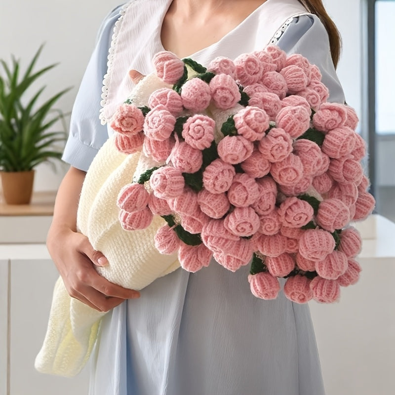 Rose Bouquet Blanket – 31.5inch 52-Flower Soft Throw with Gift Bag, 4 Colors, Romantic Gift for Valentine's Day Birthday Wedding