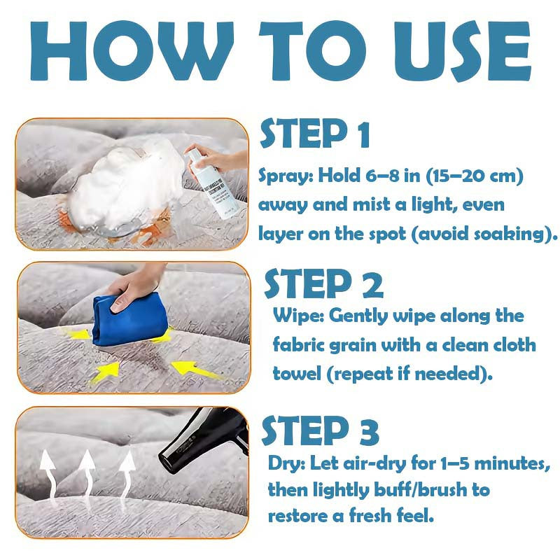 No-Rinse Furniture & Mattress Spot Cleaning Spray - Fabric Stain Remover for Sofas, Carpets & Car Seats, Spray-Wait-Wipe Formula, Quick Dry No Sticky Residue