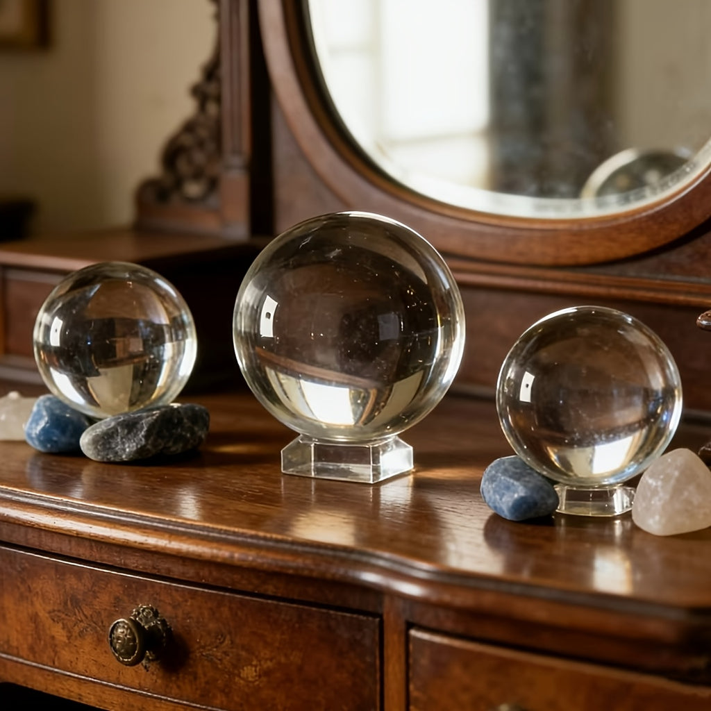 Natural Crystal Ball Ornament Set of 3 – 60mm 80mm 100mm High-Transmittance Feng Shui Crystal Sphere | Decorative Ball for Bedroom, Porch & Living Room | Photography Ball, Prayer & Meditation