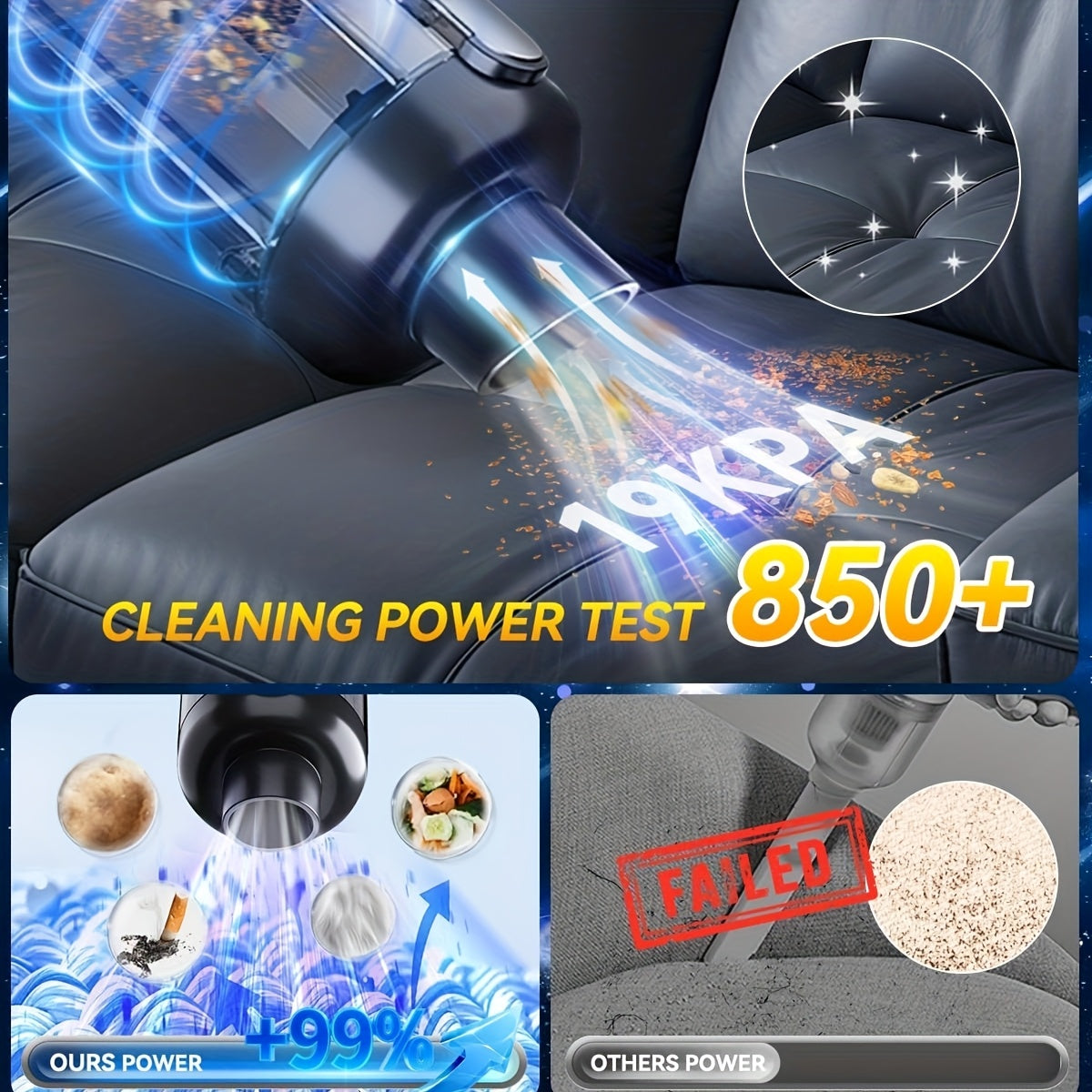 4-in-1 Wireless Car Vacuum Cleaner 25000Pa High Suction – 6000mAh USB Rechargeable, Dual Washable Filters, Low Noise, One-Key Dust, Portable Mini Handheld Vacuum for Car Home Office Pet Hair with Hose & Storage Bag