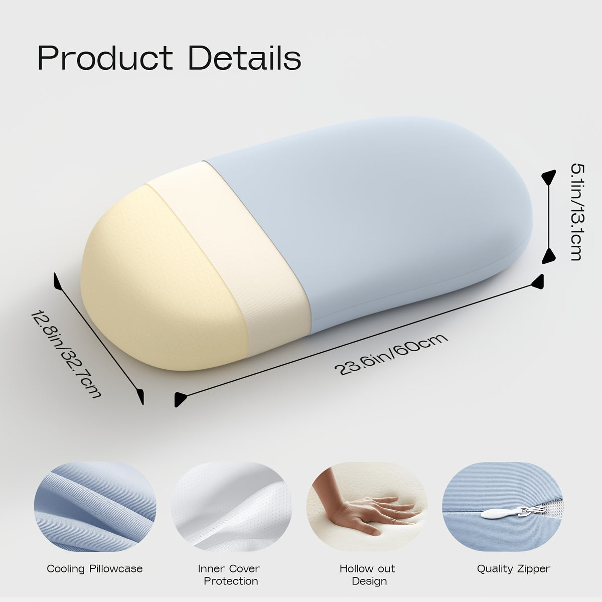 Cloud Pillow for Neck Support – Ergonomic Contoured Cooling Bed Pillow with Washable Cover | All-Season Sleep Pillow in Blue, Yellow, Purple & Pink