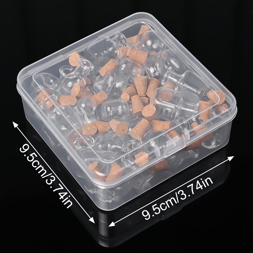 Assorted Mini Glass Bottles with Cork Stopper 40pcs, Mixed Shape Clear Small Drift Wishing Bottles, Bead Containers for DIY Crafts, Necklace Making, Wedding Party Favors, Christmas & Holiday Decor