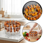 304 Stainless Steel Vertical Grill Rack for Air Fryer – 21-Piece Set with 20 Skewer Needles, Fits 3QT-6QT | Even Heating for Meat & Vegetables