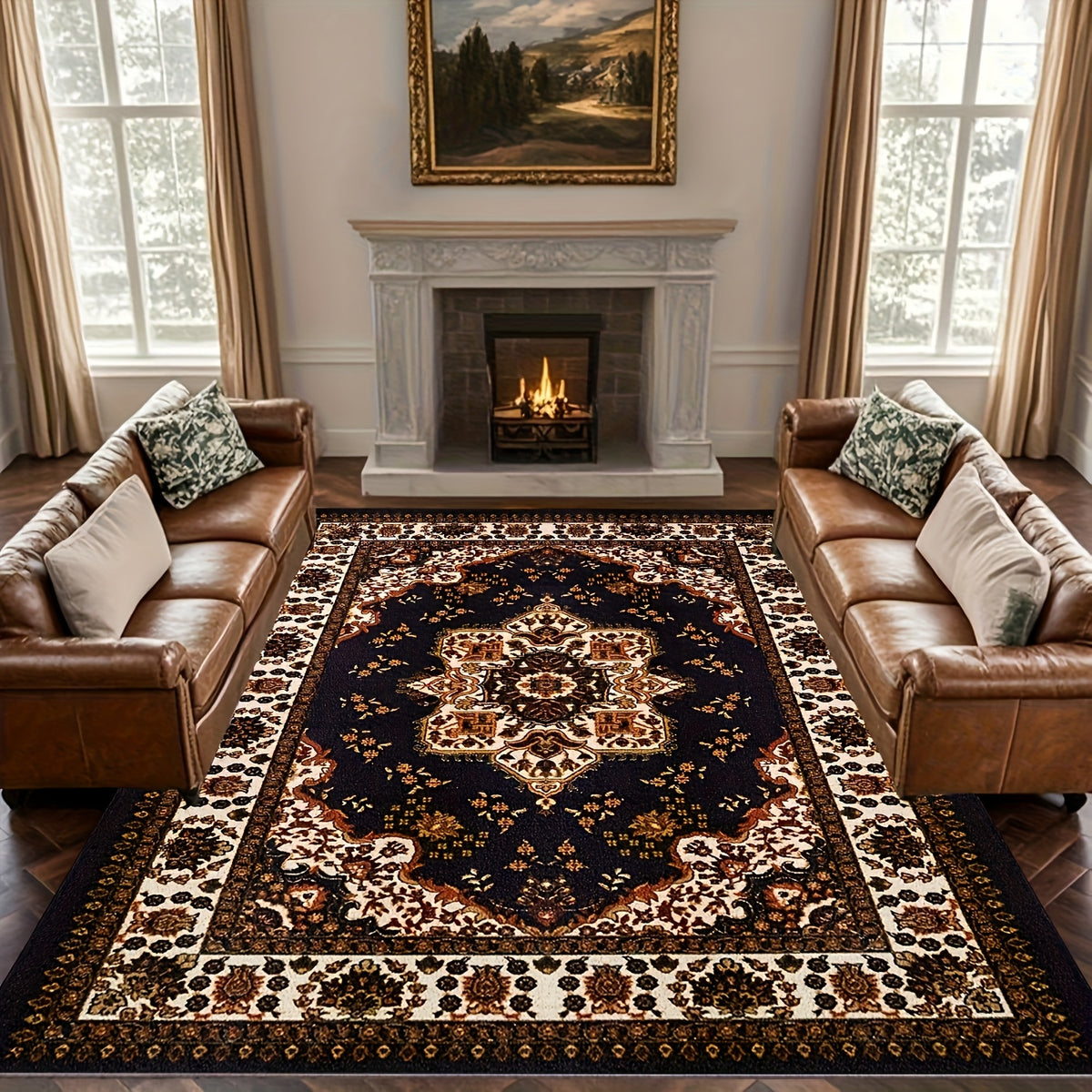 Persian Bohemian Luxury Area Rug Soft Fluffy Anti-Slip Machine Washable – Vintage Plush Living Room Bedroom Rug for Modern & Traditional Decor – 4 Sizes