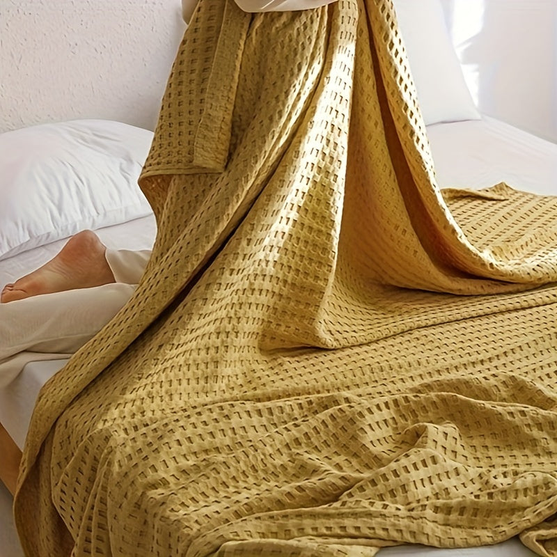 Waffle Cotton Blanket Pure Cotton Multi-Layer Machine Washable Lightweight Throw for Bed Sofa Air Conditioning Summer Cooling Lunch Break Car Use Multiple Sizes and Colors