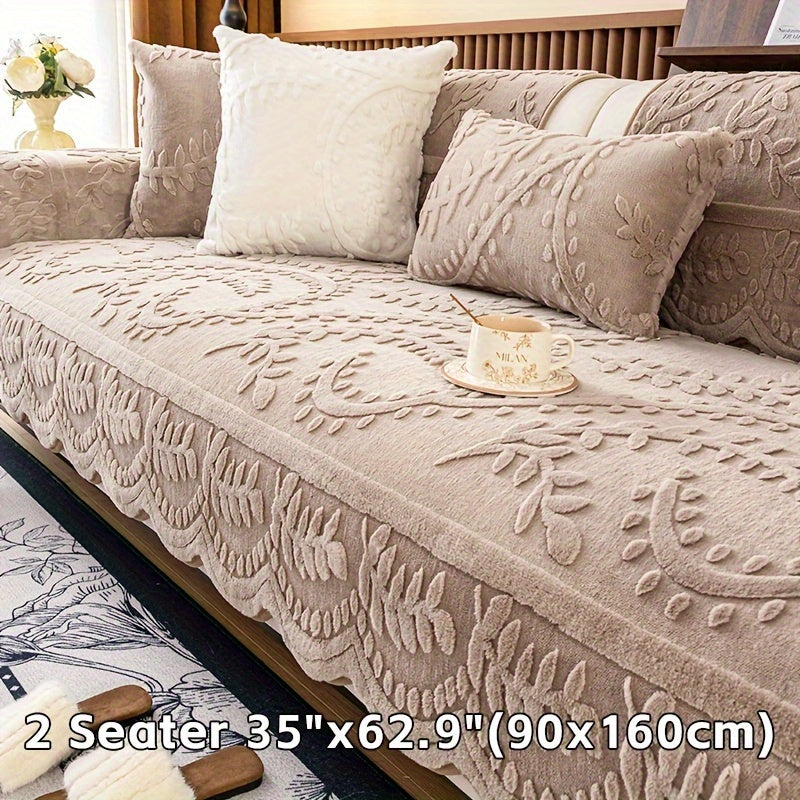 Faux Rabbit Fur Sofa Cover Thick Plush Couch Protector Non-Slip Machine Washable Pet Friendly – 2 3 4 Seater & Armrest Sizes, Floral Design Sofa Slipcover