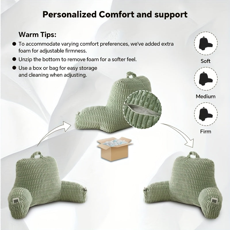 Shredded Memory Foam Reading Pillow with Arms & Pockets – Backrest Pillow for Bed & Couch Sitting Up, Removable Washable Cover, Multiple Colors & Sizes