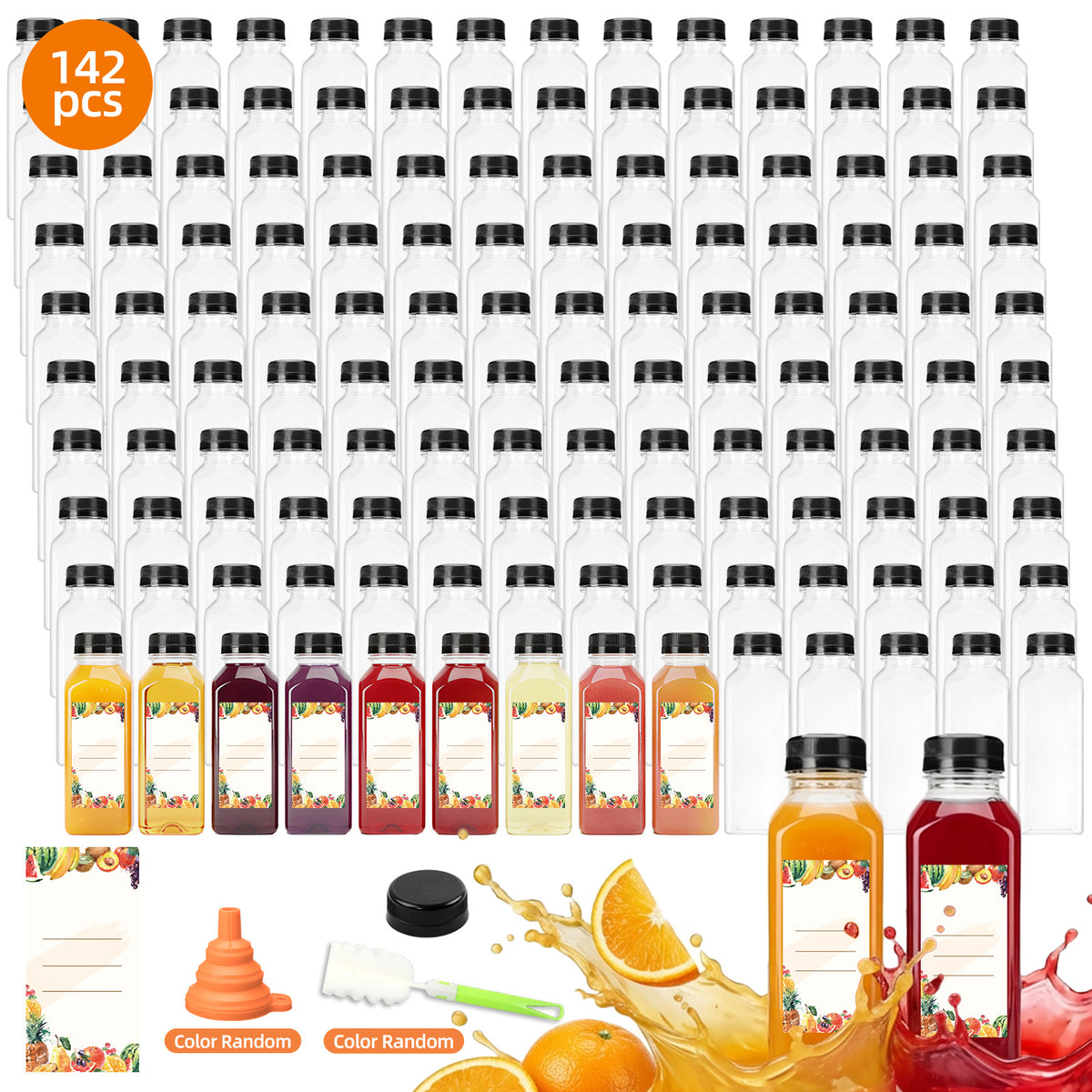 Plastic Juice Bottles with Caps 12oz 16oz Bulk Set 100 118 142 Pcs - Empty Bottles with Labels Funnel & Brush for Juice Smoothie Tea Coffee Party | Nuvia Haven