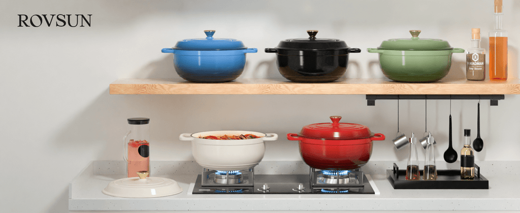Dutch Oven 5QT 6QT 7.5QT Enameled Cast Iron Cookware with Lid Silicone Handles Oven Safe 500°F Bread Baking Stews Roasts Multiple Colors