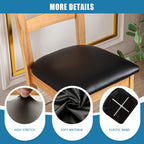 Waterproof Faux Leather Dining Chair Seat Covers 4/6 Pack – Stretch PU Fabric Removable Washable Chair Cushion Slipcovers for Dining Room Kitchen Hotel Home Decor, Hook & Loop Closure