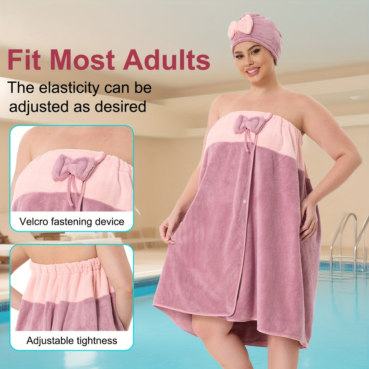 Adjustable Bath Wrap Skirt Set with Triangular Hair Drying Cap – Sizes S-XXXXL Spa Towel Wrap for Women, Home, Travel & Steam Room