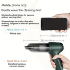3-in-1 Wireless Handheld Vacuum Cleaner – High-Power Cordless Suction, Air Extraction & Blowing, 5KPa, Pet Hair & Dust, Extended Battery, Car & Home Cleaning, Green Gray Black