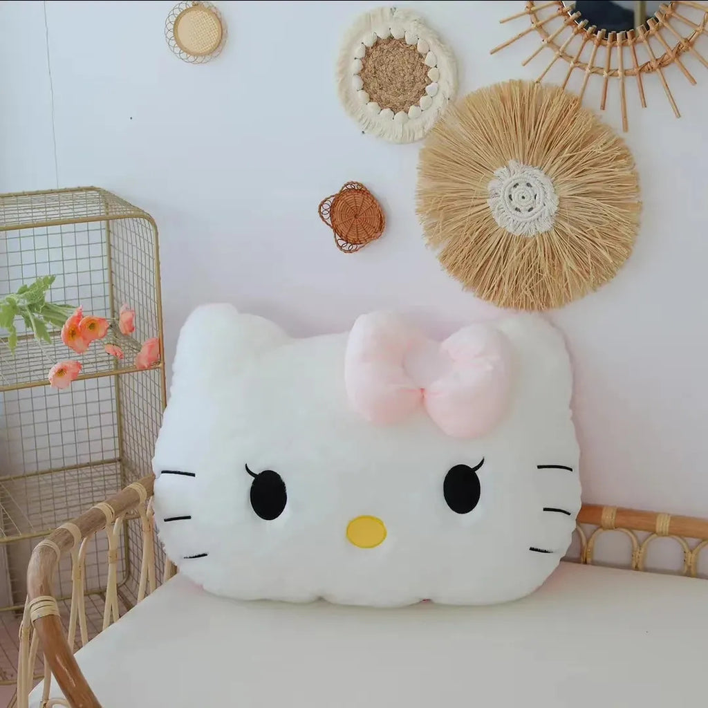 Hello Kitty Plush Pillow 17.7 Inch – Large Soft Sheepskin-Like Kawaii Cushion with Pink Bow & Black Ears | Girls Bedroom Decor | Birthday & Sleepover Gift