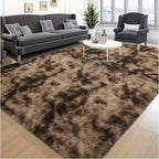 Tie-Dye & Solid Plush Rectangular Area Rug 5x8 Ft – Soft Fluffy Non-Slip Machine Washable Carpet for Living Room, Sofa Side & Bedroom Decor