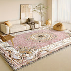 Luxury Velvet Floral Area Rug 852GSM Low Pile Machine Washable Non-Slip Vintage Checkered Design for Bedroom Living Room Dining Office 5 Sizes