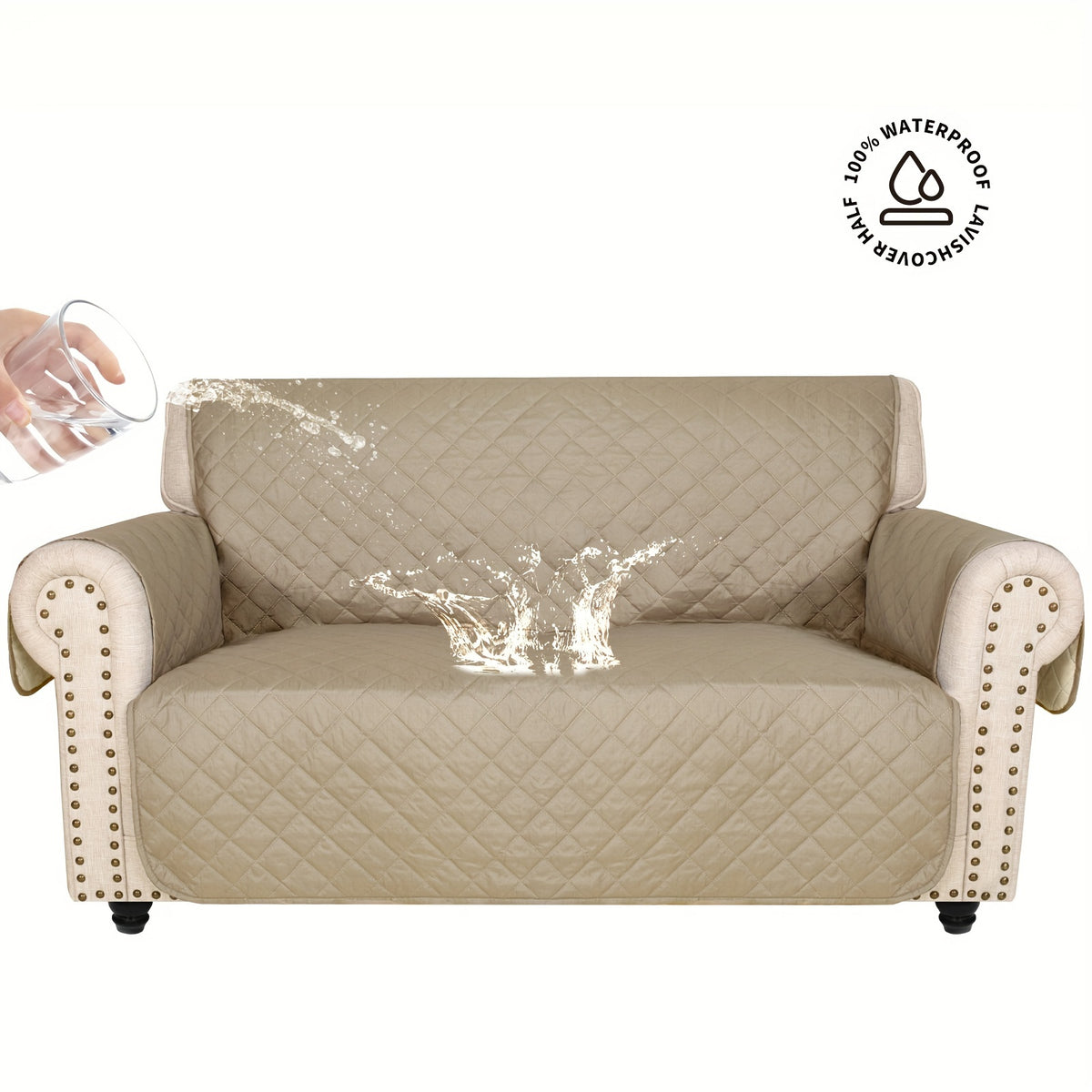 Universal Fit Sofa Slipcover Protector Washable 3 4 Seater, 5-Layer Quilted Pet-Friendly Couch Cover with Elastic Straps – Recliner & Loveseat Compatible, Non-Slip Furniture Protector for Living Room