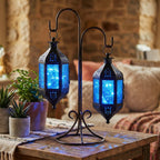 Moroccan Hanging Candle Lantern with Chain – Vintage Boho Style Iron & Glass Tealight Holder for Home, Patio, Garden, Wedding & Ramadan Decor (23.5" Overall)
