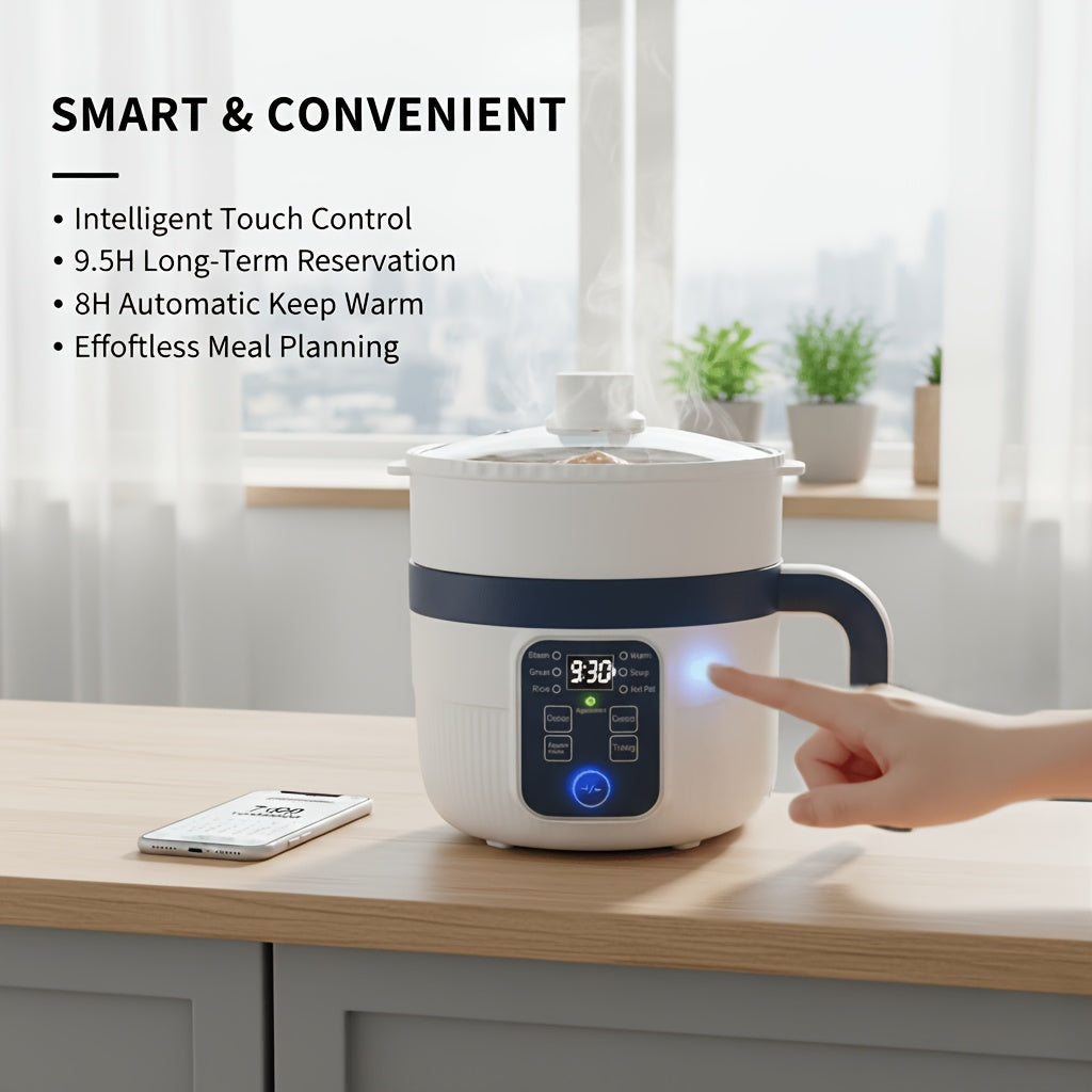 Rice Cooker with Pre-Set Timer & Auto Keep Warm - Non-Stick One-Button Rice Maker with Steaming Rack Option, Easy-to-Use Compact Rice Cooker for Home, Dorm & Family Cooking