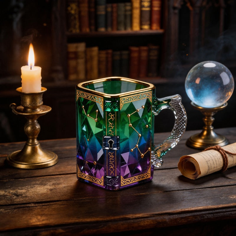Gradient Constellation Coffee Cup with Dragon Handle - Retro Espresso Tea Cup for Home & Office, Unique Halloween Festival Gift for Game Enthusiasts, Includes Gift Box & Digital Painting