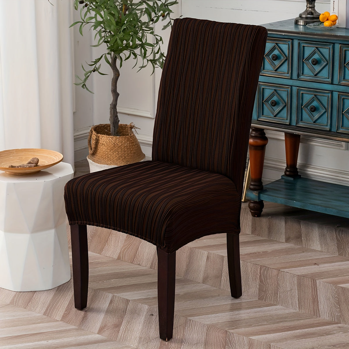Stain-Resistant Stretch Dining Chair Covers Set of 4 or 6 Jacquard Polyester-Spandex Removable Slipcovers – Pet & Kid Friendly, Machine Washable, for Restaurant Home Wedding Christmas