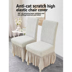 Jacquard Leaf Stretch Dining Chair Covers with Skirt 4 or 6 Pack, Universal Removable Parsons Chair Slipcovers for Dining Room Kitchen Wedding Party Banquet