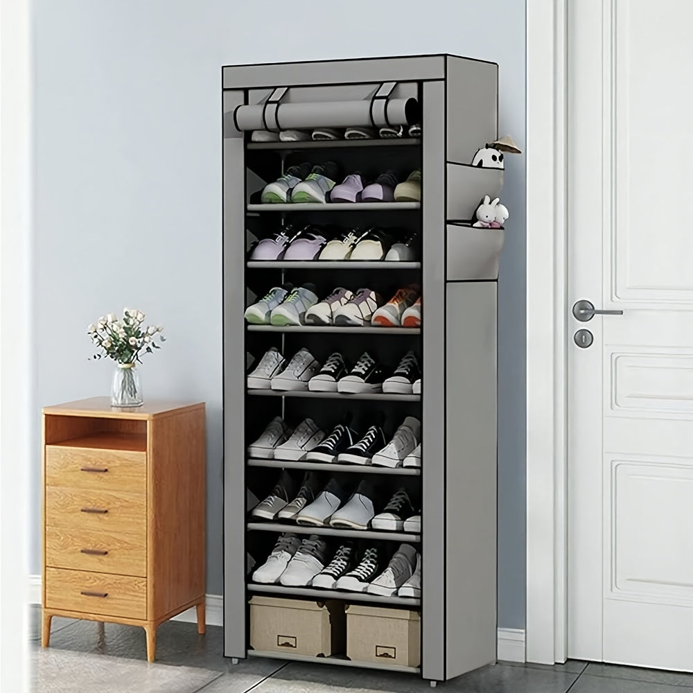 Shoe Organizer Cabinet with Cover – 6/8/10 Tier Nonwoven Fabric Shoe Storage Shelf for 27-35 Pairs, Portable Shoe Rack for Entryway, Closet, Bedroom (Dark Gray)