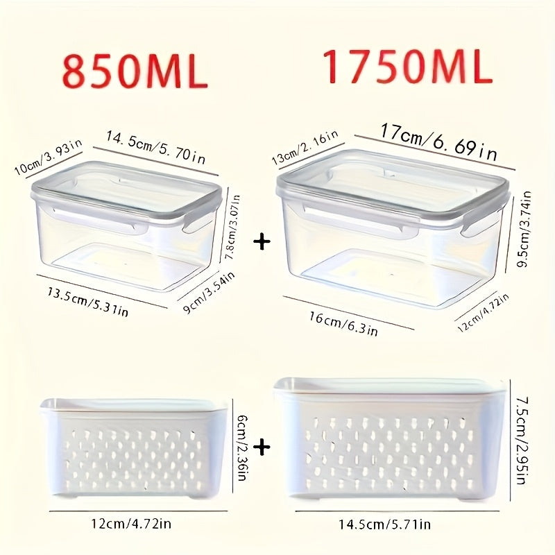Plastic Food Storage Containers with Drain Baskets & Lids – Leak-Proof Freezer-Safe Reusable Kitchen Boxes for Fruits & Food (6-Piece or 9-Piece Set)