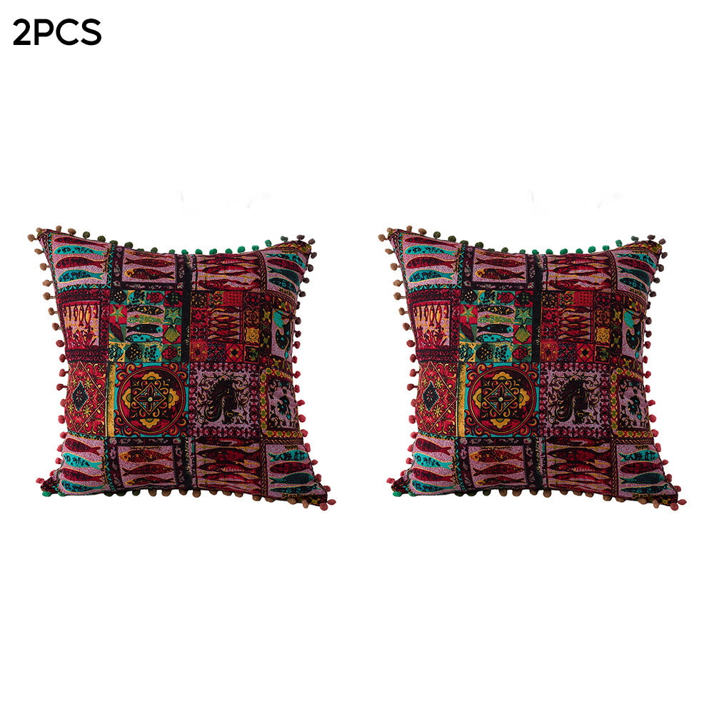 2-Pack Turkish Moroccan Throw Pillows with Inserts Reversible Floral Boho Decorative Pillow 18x18 Inch Polyester Square Cushion Zip Cover for Sofa Couch Bedroom Living Room 7 Colors