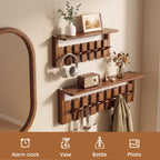 Wall Mounted Coat Rack Foldable Hooks Solid Rubberwood 6 or 8 Hooks 22 lbs Capacity Floating Shelf Dual Installation Drilling or Adhesive for Entryway Bedroom Bathroom Living Room